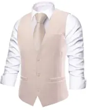 Men's Suit Vest Plaid Checks V-neck Single Breasted Formal X-Large Beige