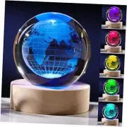 3D Globe Crystal Ball with LED Colorful Lighting Touch Base Decor Science Earth