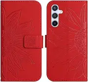 Compatible with Samsung Galaxy A25 5G Cover,Compatible with Samsung Galaxy A25 5G Flip Kickstand Card Slots Magnetic Closure Phone Case Red