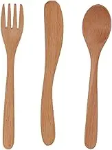 Baxnore Wooden Flatware Set, 3 Piece Beech Wood Spoon Fork Cutter, Thick Sturdy Cooking Utensils, Rustic Kitchen Tableware Set