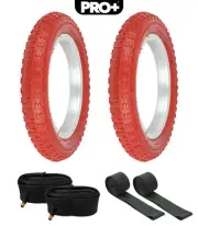 PRO+ BICYCLE TIRES 12-1/2 x 2-1/4 RED P-104A COMP III TREAD W/ TUBES & RIMSTRIPS
