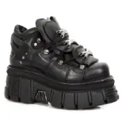 NEW ROCK M.106-S29 TOWER SHOES Metallic Black Leather Biker Gothic Boots