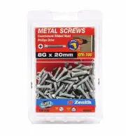 Zenith METAL SCREW COUNTERSUNK Ribbed PHILLIPS Drive GALVANISED- 8Gx20mm, 100pcs
