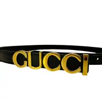 在飛比找Yahoo奇摩購物中心優惠-Gucci 金Logo細版腰帶/皮帶(751600-黑)