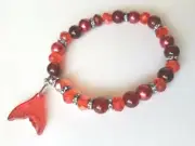 Sparkly Mermaid Tail STRETCH Bracelet Red, Gunmetal,Rhinestones, & Glass Pearls