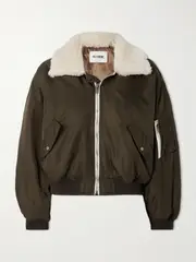 [RE/DONE] RE/DONE - Cropped Padded Faux Fur-trimmed Shell Bomber Jacket - Army green - large large Green