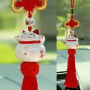 (1) Ceramic Maneki Neko Cat Hanging Pendant Red Tassel Feng Shui