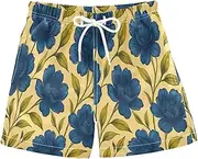[RPLIFE] Boys Swimming Shorts, Anti Chafe Swim Trunks for Boys 2 T, Flowers Olive Leaves