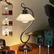 V05 Vintage Flower Table Lamp - Dimmable Nightstand Lamps with USB C+A Chargi...