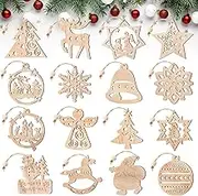 Gerrii 48 Pieces Wooden Ornaments for Christmas Tree Boho Hollow Hanging Craft Decorations for Neutral Wooden Ornaments with Beads Paintable Wooden Ornaments Xmas Tree and Ball DIY Craft Party Decor