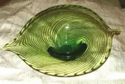 Italian Hand Blown Green Leaf Glass Art Dish14" LONG X 10 1/2" WIDE X 3 1/2" DP
