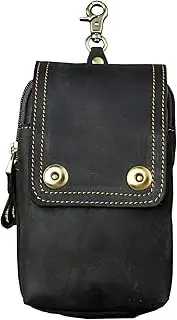 [Le'aokuu] Mens Genuine Leather Small Hook Fanny Waist Bag Purse Wallet or Belt Bag Great for Travel or Everyday use Hip Bum Pouch Pack (Black)
