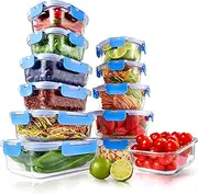 NutriChef Superior Glass Food Storage Containers - 12-Piece Stackable Glass Meal-prep Containers w/Newly Innovated Hinged BPA-Free 100% Leakproof Locking Lids - Freezer-to-Oven-Safe