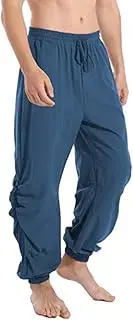 [Flyself] Mens Harem Pants Linen Loose Trousers Yoga Pants Casual Beach Drawstrings Elasticated Waist Lightweight Sweatpants with Pockets
