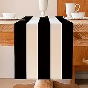ViaElayu Table Runner Modern Striped Black White Washable Winter Country Style Spring Kitchen Table Runner Living Room Table Decoration Outdoor Party Decor 33 x 183 cm