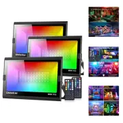 3 Pack 80W RGB LED Flood Lights 800W Equiv. Outdoor Color Changing Floodlight...