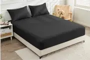 LINENOVA Bamboo Blend 40cm Deep Pocket Soft Fitted Sheet (Black )