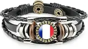 European national flag leather bracelet, Time Gem leather bracelet, Sports event fan cheer bracelet (France, France, One size, Flag color), One size, Faux Leather, no inlay