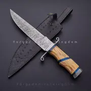 Rare!! Custom Handmade Damascus Steel Mujito Bowie Knife Olive Wood Handle