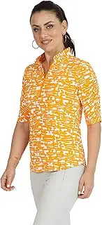 [IBKUL] Athleisure Wear Sun Protective UPF 50+ Icefil Cooling Juno Print Ruched Elbow Length Sleeve Top – 41759