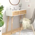 Console Table White 80x30x75 cm Solid Wood Pine Natural Rattan Furniture H 45624