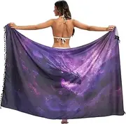 [RPLIFE] Purple Galaxy Dragon Beach Sarong Swimsuit Wrap Tassel Honeymoon Sarong, Large, Purple Galaxy Dragon, Large