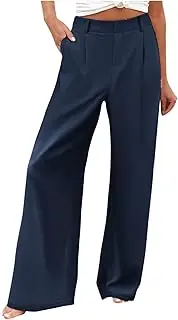 Women's Wide Leg Work Pants Elastic High Waist Business Work Casual Pants Loose Comfy Workout Yoga Pants with Pockets
