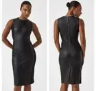 NWT Spanx Leather-Like Sleeveless Sheath Dress Black Stretch Mixed Media Large L