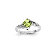 14k White Gold Real Diamond and Peridot Square Ring