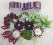 38 Quality FUCHSIA MIX Mulberry Paper Flowers Ass. Sizes & Designs + 1m Ribbon