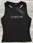 Bebe Ribbed Rhinestone Bling Logo Tank Top Stretchy Jet Black Size Small NEW