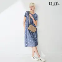 在飛比找momo購物網優惠-【Diffa】時尚美型波點短袖連身洋裝-女
