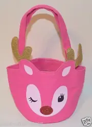 BATH BODY WORKS PINK REINDEER SMALL TOTE CANVAS BAG PURSE SILVER HANDBAG RUDOLPH