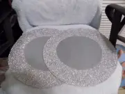 2 Sparkles Luminous Silver Placemats New With Sticker 14.5" X 14.5"