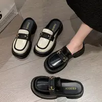 在飛比找momo購物網優惠-【Taroko】簡約金扣黑白粗跟穆勒鞋(2色可選)