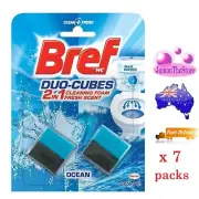 7 x Bref Duo-Cubes 2in1 Toilet Bowl Cleaner & Freshener Blue Block 2pcs per pack