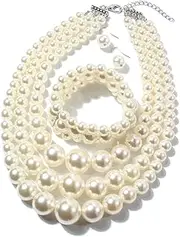 [Generic] Multilayered Chunky Pearl Necklace with Clavicle Pearl Necklace Set