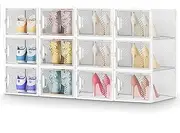 Stelive 12PCS Shoe Display Box Plastic Shoe Box Storage Containers Stackable Shoe Organizer Shoe Storage Box Magnetic Door Transparent Sneaker Case Dustproof Shoe Storage Bin, 33 x 25.4 x 18.6cm
