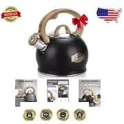 Elegant 2.1 Quart Whistling Teapot – Food-Grade Stainless Steel with Wood Handle