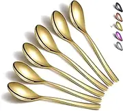 Gold Teaspoons, 6 Piece Silverware, Stainless Steel Small Spoons for Home, Kitchen or Restaurant, Dishwasher Safe (6.6 Inches)