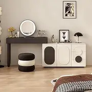 Master Bedroom Suite Dressing Table Combination,with Matching Stool Formaldehyde-Free Wood Three-Color Rotating Mirror User Feedback Picture