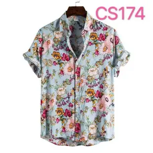 2021 summer new mens printed short-sleeved shirt casual