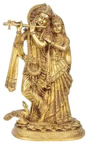 Brass Radha Krishna Playing Flute Idol Statue Figurine Sculpture 10.5 inches