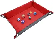 AORHOFJ 1 x Folding Dice Tray Rectangular PU Leather Velvet Dice Board for Dungeons & Dragons, RPG, D&D and Other Tabletop Games (Red)