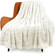 TOONOW Faux Fur Luxury Throw Blanket,Double Side Soft Fluffy Shaggy Fuzzy Blanket for Couch Sofa Bed (Cream White, Throw)