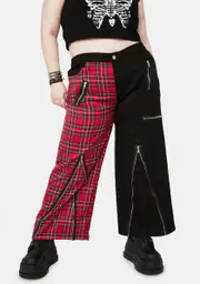 [Lost Queen] Plus Red Two Tone Plaid Pants