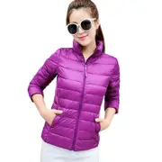 Nevenka Womens Lightweight Puffer Jacket Winter Stand Collar Short Coat-Purple