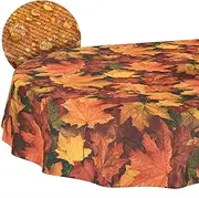 Tablecloth Fabric Washable Tablecloth Table Cloth Easy Care Lotus Effect Dirt and Water-Repellent for Indoor Outdoor Tablecloth Oval 180 x 140 cm Cut Edge Autumn Maple