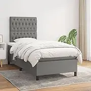 vidaxl Box Spring Bed with Pocket Spring Mattress - King Single 106x203 cm - Dark Grey Adjustable Headboard, Bedroom Furniture