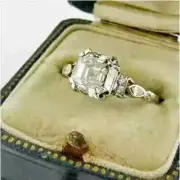Real 925 Sterling Silver 3.00 CT Asscher Cut Moissanite Engagement Wedding Ring